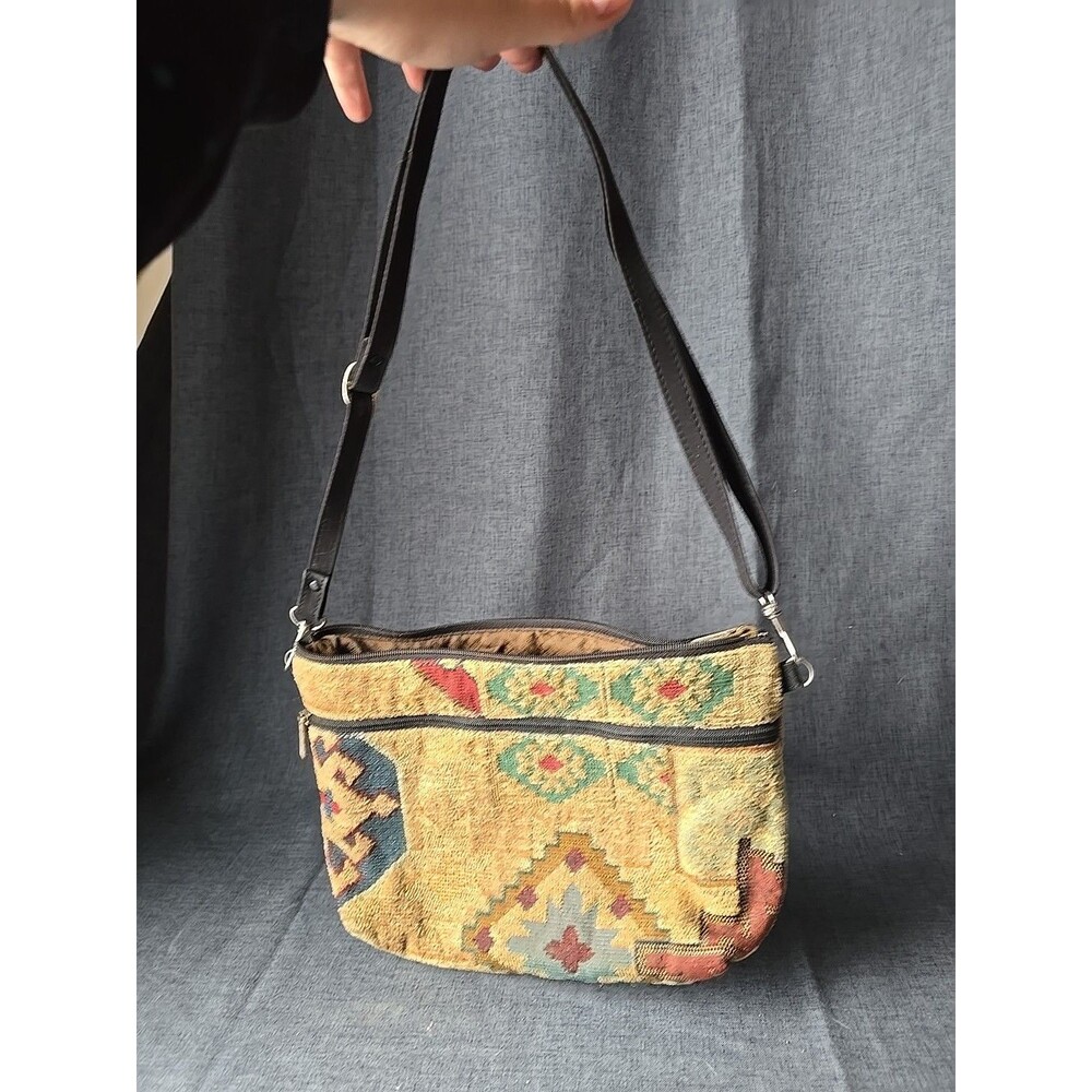 Vintage Danny K Abstract Tapestry Shoulder Hanging Bag Purse Brown Handmade